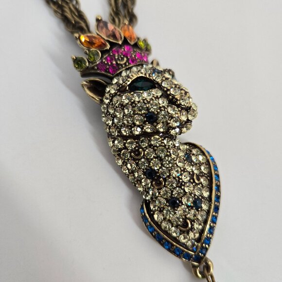 Princess Amanda Borghese Leopard with Crown Rhinestone Necklace Double Chain - Picture 4 of 9